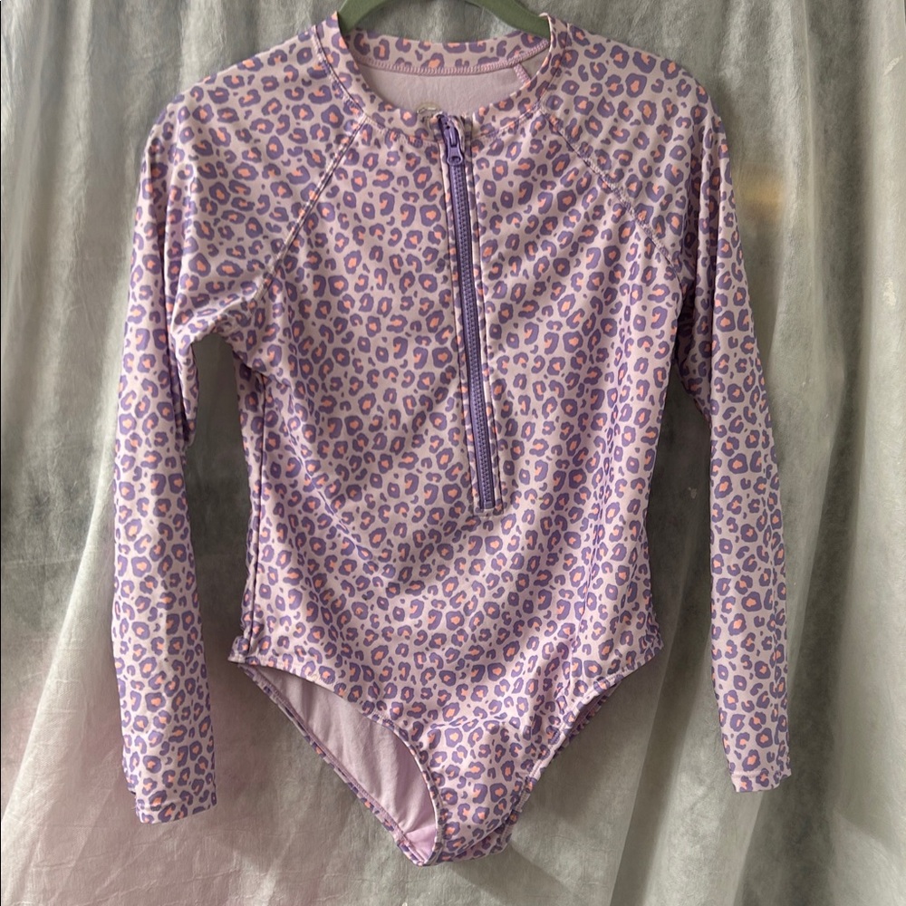 wonder nation girls Lavender Leopard rashguard size 14/16
